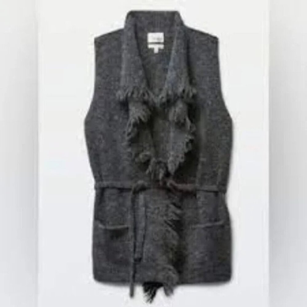 Aritzia Dark Gray Fringe Wool Blend Sleeveless Cardigan Vest